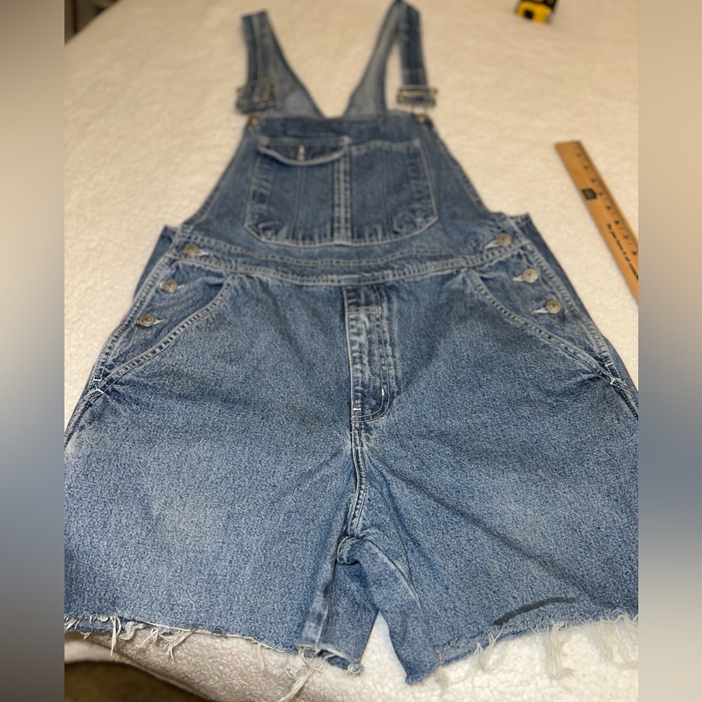 Vintage Faded Glory Womens M Overall Shortalls Bibs cutoffs Y2K Blue Denim